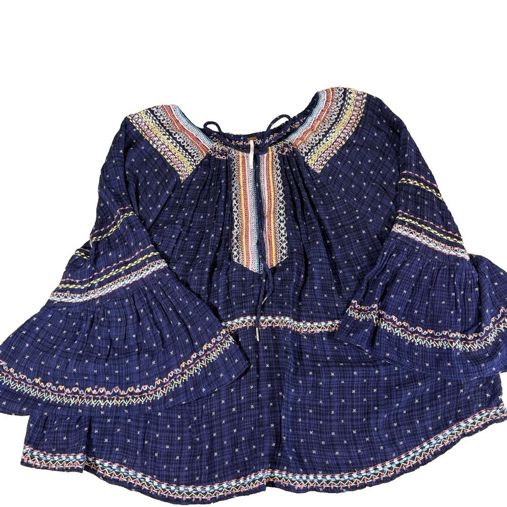 Free People Womens M Boho Embroidered Flowy Top